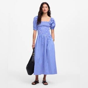 NWT Madewell smocked puff sleeve midi dress